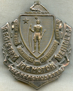 Scarce 1950's - 60's Massachusetts Registry of Motor Vehicles Hat Badge #'d on Reverse