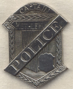 1890s Methuen, Massachusetts Police Captain Radiator-Style Badge