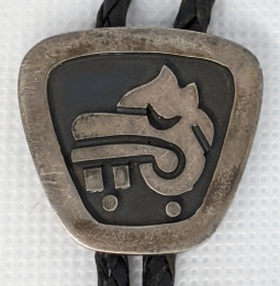Nice 1950s-60s TAXCO Aztec Theme Sterling Silver Bolo Tie with War Club Tips