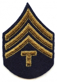 Mid-WWII US Army Rank Stripes for Technician Fourth Grade Embroidered in Light Olive Green