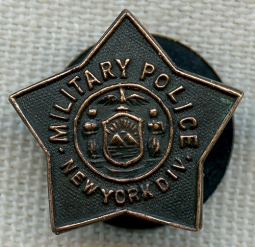 Unique WWI Period Lapel Pin / Miniature Badge: Military Police New York Division