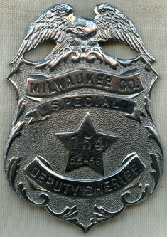 Great Large 1955-56 Milwaukee Co., Wisconsin Special Deputy Sheriff Badge