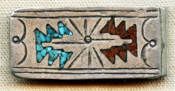 Cool Vintage 1960s - 1970s Navajo Silver & German Silver Money Clip Turquoise & Coral Chip Inlay