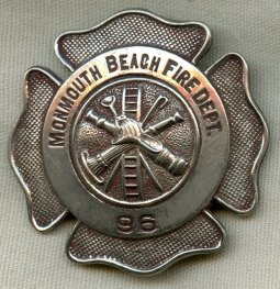 1920s Monmouth Beach, NJ Fire Dept. Badge Maker Marked