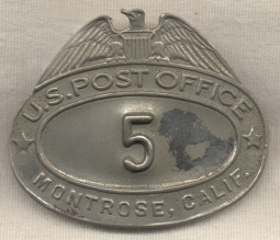 Circa 1930 United States Post Office Cap Badge from Montrose, California