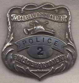 1880s Morristown, New Jersey Fire Department Badge 'Police 2'