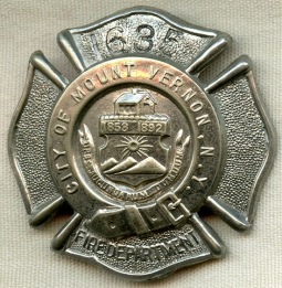 Ca. 1900 Mount Vernon, New York Fire Department Badge in Excellent Condition