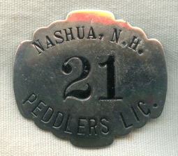 Circa 1930s-1940s Nashua, New Hampshire Peddlers License Badge