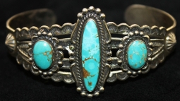 Beautiful 1940's Native American Turquoise & Sterling Woman's Bracelet