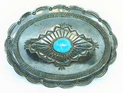 Great Old Pawn ca 1940's - 50's Navajo Silver Buckle by Bruce Hatathli w Sleeping Beauty.