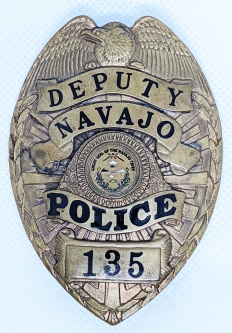 Great Duty Worn Early 1970s Navajo Police Badge by Sun Badge Co Rare Deputy Rank