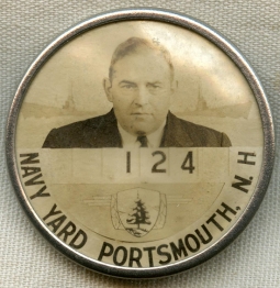 Great WWII Portsmouth Navy Yard Administrative Submarine Worker Photo ID Badge