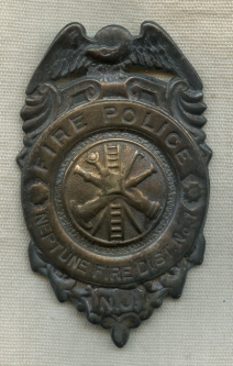 Large Circa 1900 Fire Police Badge from Neptune Fire District No. 1, Neptune Township, New Jersey