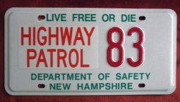 Ext. Rare NHHP (New Hampshire Highway Patrol) Motor Vehicle License Plate Used Early 2000s