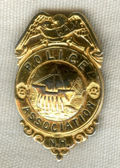1950s New Hampshire Police Association Wallet or Lapel Badge with Original Owner's Initials