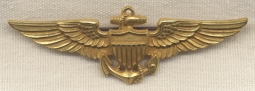 Nice Early WWII / Pre-War US Navy Pilot Wing by H&H Imperial