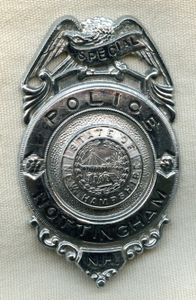 1950s-1960s Nottingham, New Hampshire Special Police Badge by Russell Uniform Co.