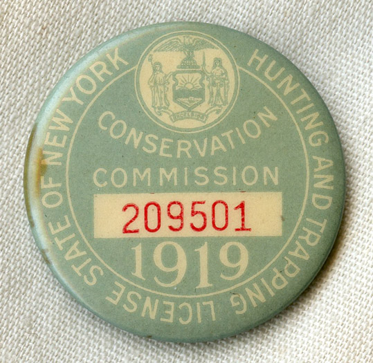 Rare 1919 New York Hunting & Trapping License Celluloid Badge Flying Tiger Antiques Online Store