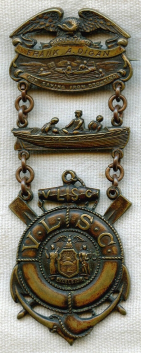 Named 1905 Life Saving Corps (NYVLSC) Bronze Lifesaving Medal from Coney Island, New York