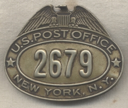 1920s-1930s New York, New York Postal Cap Badge