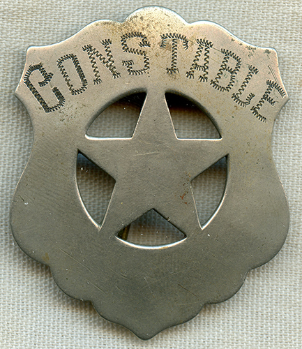 Wonderful 1880s Old West Hand Engraved "Stock" Constable Circle Star Cut Out Shield Badge