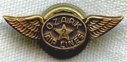 Vintage Ozark Airlines Balfour Pilot Hat Badge Pin