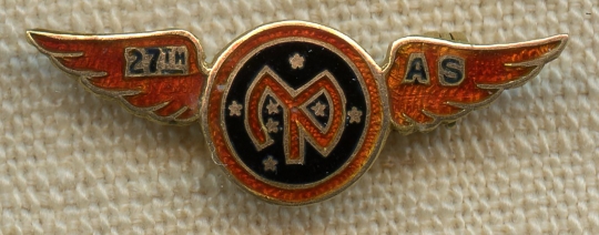 Beautiful Early 1920's 27th Division Aviation Section 10K Gold Enameled Lapel Pin.