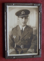Nice Circa 1930 Framed Photo Postcard of Greek AF Pilot Captain A.W. Paleodswopoulis