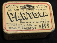 Great 1919 Partola Mint Candy Laxative Tin "The Doctor in Candy Form"