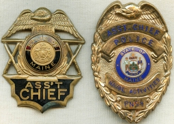 Great 1960's Portsmouth Naval Shipyard Police Assistant Chief Breast & Hat Badge Set