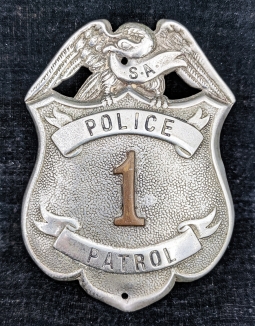 Unique Ca 1913 Badges & Photo of 1st Patrol Driver San Antonio Texas City Police