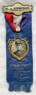 1913 Portsmouth, New Hampshire Fire Department Annual Parade Ribbon with Photo Medallion