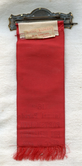 1902 Portsmouth, New Hampshire Fire Department Annual Parade Ribbon for Kearsarge No. 3