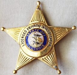 1960s - 70s Illinois Licensed Private Investigator 5 Point Star Badge