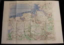 Early WWII (1942) RAF Map of Bremen, Germany with Defensive Positions Marked in Grease Pencil.