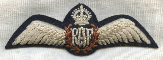Near Mint WWII RAF (Royal Air Force) Pilot Wing, Padded for Dress Uniform