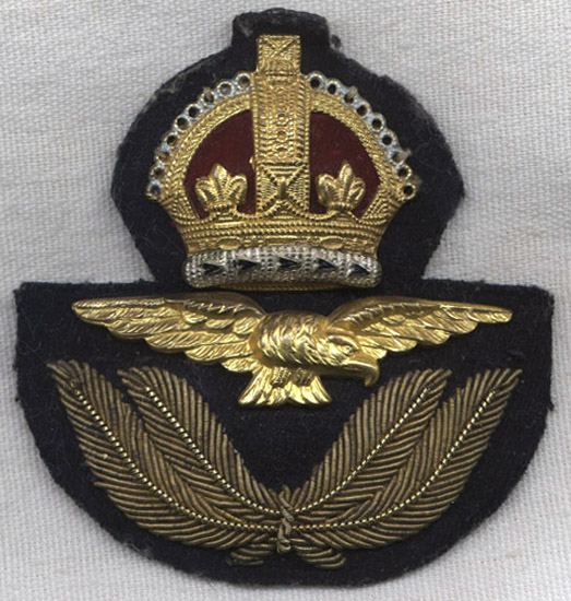 Variant WWII RAF (Royal Air Force) - RCAF - RAAF Cap Badge with Metal Crown & Bullion Wreath
