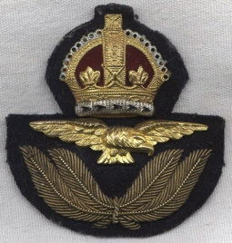 Variant WWII RAF (Royal Air Force) - RCAF - RAAF Cap Badge with Metal Crown & Bullion Wreath