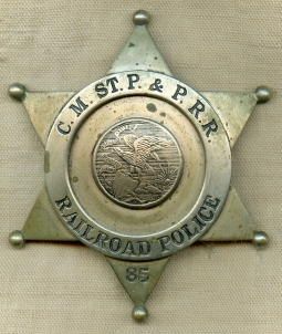 Beautiful Huge 1930s Chicago Milwaukee st Paul & Pacifific Railroad RR Police Officer Badge #85