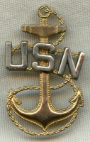 Rare Ca. 1943 USN CPO Hat Badge in Wartime Shortage Materials by H & H