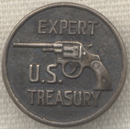 Rare 1930s Sterling United States Treasury Pistol Expert Lapel Badge