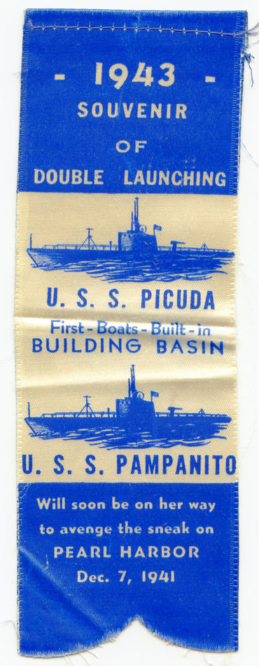 Rare 1943 Double Launch Ribbon for the USS Picuda SS382 and USS