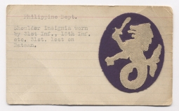 Rare US Army Philippine Department Shoulder Patch from Bataan NO LONGER AVAILABLE