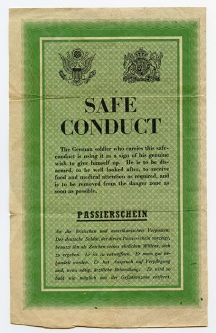 Scarce WWII "Safe Conduct" Leaflet Dropped on German Soldiers by US & UK Fliers