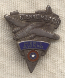 Rare WWII Glenn L. Martin Co. War Worker Merit Award Pin in Sterling by Robbins
