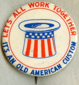 Great WWI Era Large Celluloid Patriotic Pin of Uncle Sam's Hat. Gilman Bros. Inc. Druggists