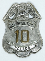 Extremely Rare ca 1910's San Antonio Texas City Motorcycle Police Badge #10.