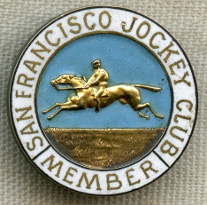 Fabulous 1890's San Francisco Jockey Club Member Lapel Badge by Shreve Co. Named to R. Van Brant