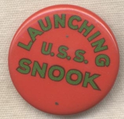 WWII Lost Boat US Submarine Snook SS-279 Celluloid Launch Button / Badge
