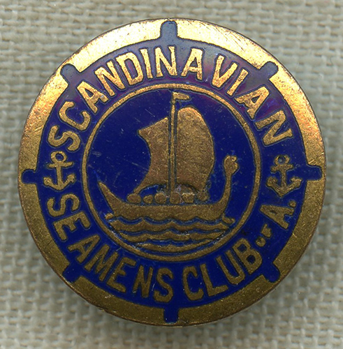Rare 1930's Scandinavian Seamen's Club of America Member Lapel Pin